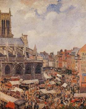 卡米耶 畢沙羅 The Market by the Church of Saint-Jacques, Dieppe